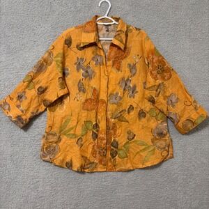 Linen Cotton Blend Button Front Blouse Relaxed Fit Lightweight Layering 2X